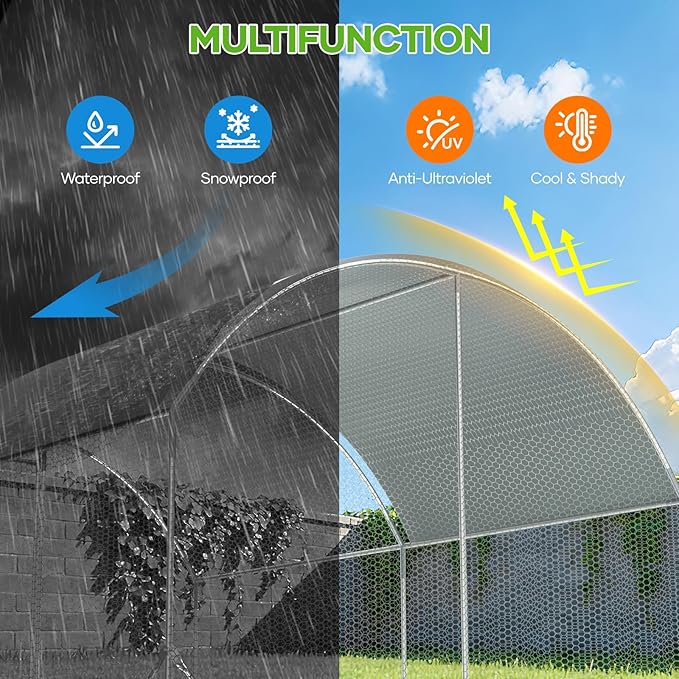 Large Metal Chicken Coop,10x13 FT Walk in Chicken Runs with Cover for 20 Chickens,Hen House Enclosure with Security Lock, Outdoor Duck Rabbit Cage Poultry Pens for Backyard,Farm,Yard