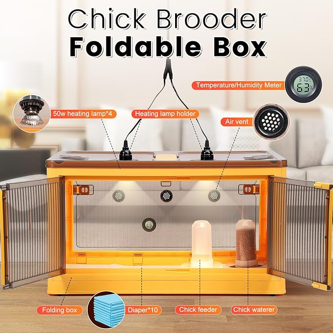 142L Chicken Brooder Box for Chicks Kit with Heater Chicks Warmer Brooder Plate Ducks Tent Pen Thermometer for 30 Ducks Bedding Indoor Quail Brooder (142L)