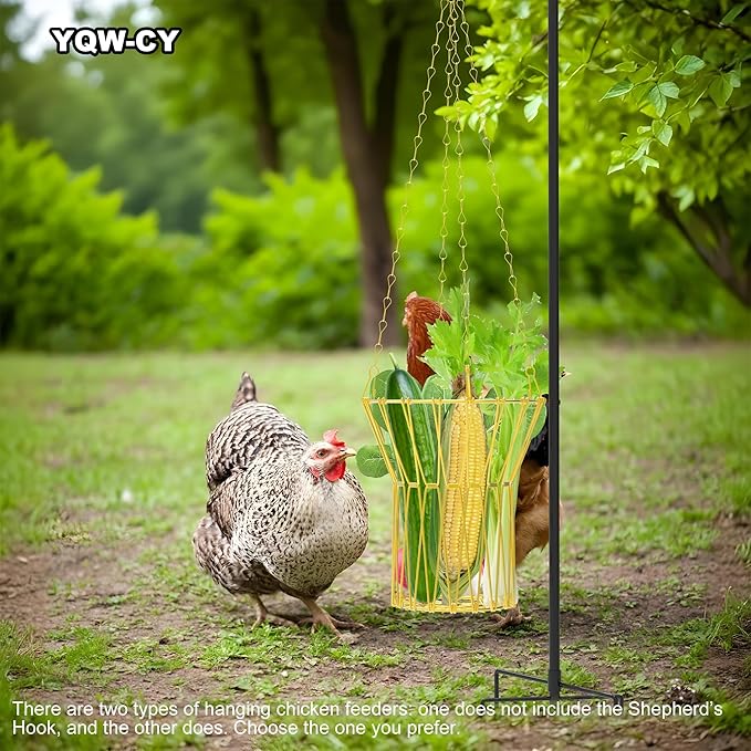 Hanging Chicken Feeder, Foldable Chicken Vegetable Feeder, Golden Poultry Fruits Feeding Holder Basket with Hanging Chain, Veggie Treat Ball Toys Cage for Chicken Hen Coop Accessories