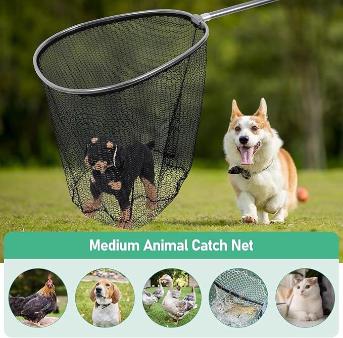 Catch Net Big Animal Control Catcher with 21" Net Opening Chicken Leg Hook with Telescopic Handle 37.4''-93.3'' for Duck, Goose Fish Cat Bird Pigeon Raccoonand and Others