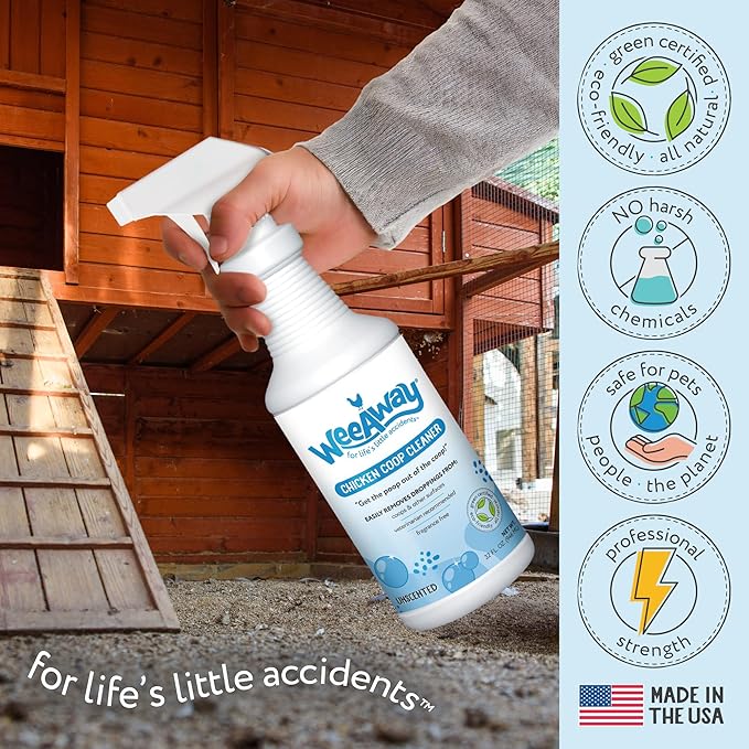Wee Away Coop Refresher & Droppings Remover for Chickens, Enzyme Cleaner for Bird Poop, Odor Eliminator for Outdoor Chicken Coops, Unscented, 32oz