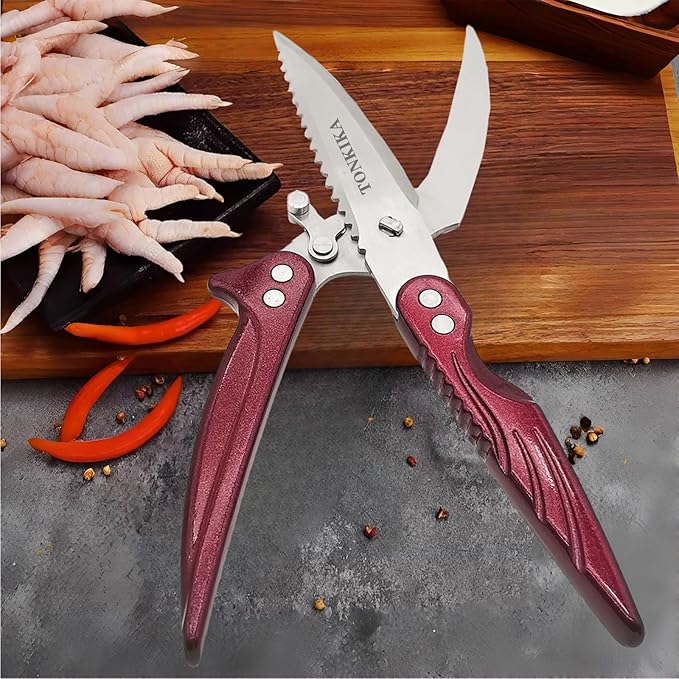 Heavy Duty Poultry Shears, Professional Kitchen Scissors, Kitchen Shears for Food Heavy Duty Chicken Scissors,Spatchcock Turkey Shears that Come Apart,Red
