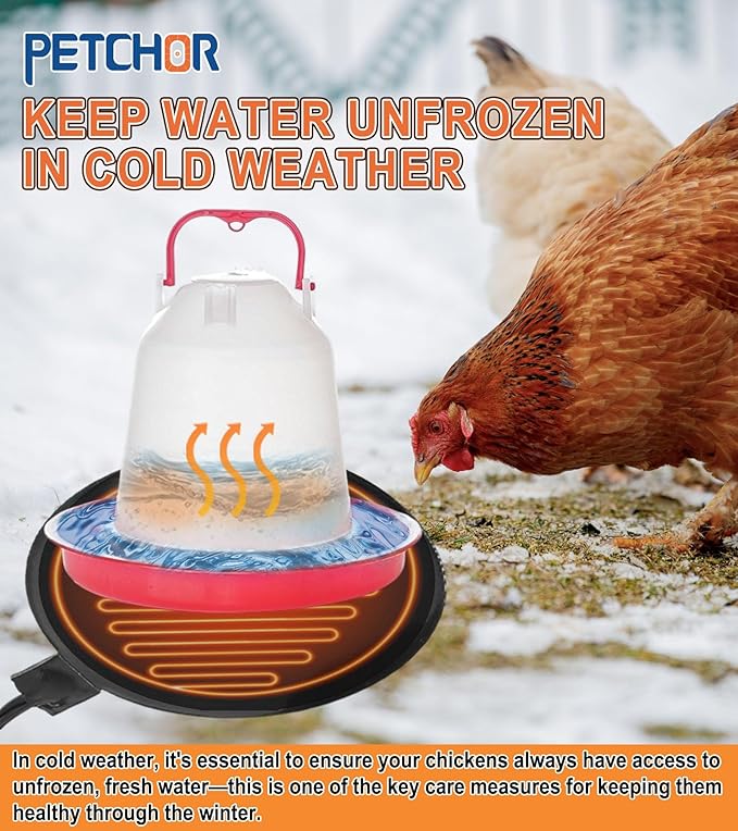 6" Heated Chicken Waterer Base for Winter, Energy Saving Poultry Water Heater for 1 to 5 Gallon Buckets Prevents Freezing, for Chickens Ducks Geese and Turkeys