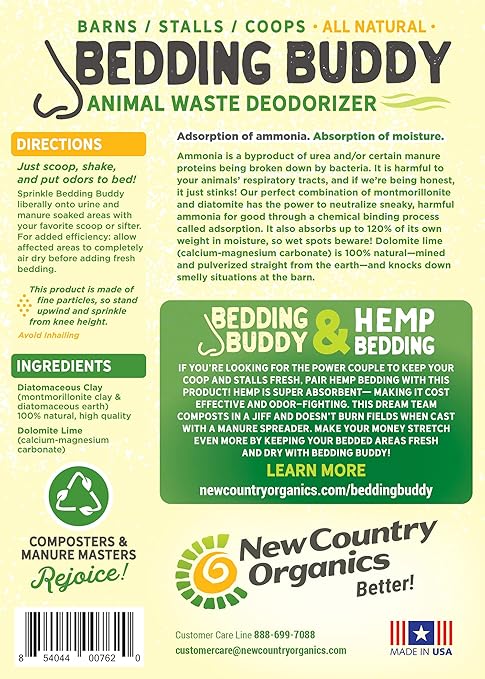 New Country Organics | Bedding Buddy to Prolong Livestock Bedding Life | Absorbs Moisture Neutralizes Harmful Odors | 25 lbs