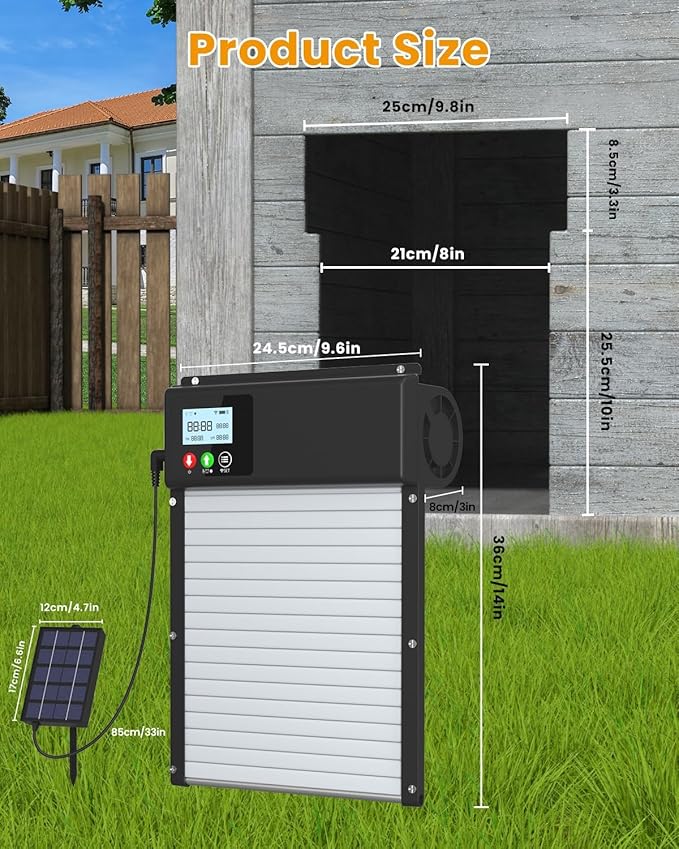 Automatic Chicken Coop Door with WiFi Remote Control, 2025 Upgraded 8000mAh Solar Powered Automatic Chicken Coop Opener with LCD Display & Timer & Light Sensor, with Anti-Pinch Design
