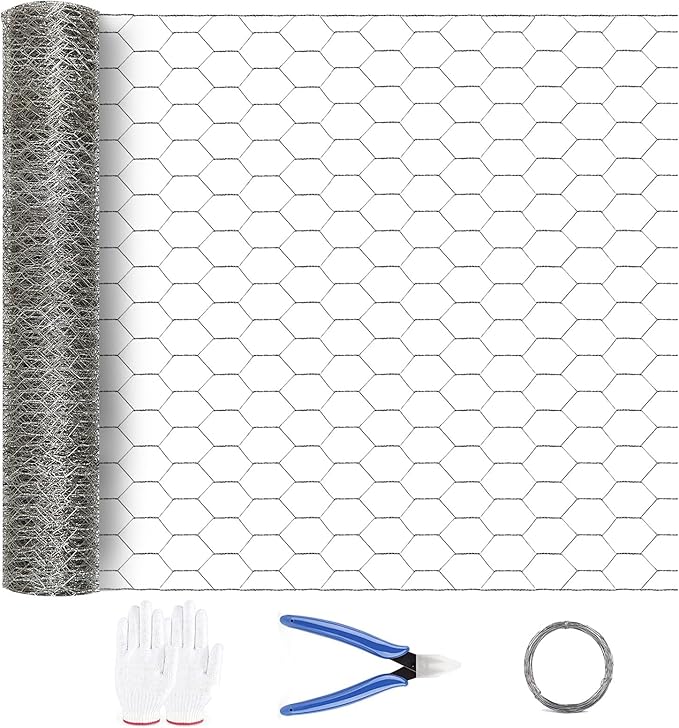 Chicken Wire Fencing 16.9 Inch x 49.2 Ft, Metal Chicken Wire Fencing Mesh for Crafts, 0.6 Inch Hexagonal Galvanized Netting for Poultry Rabbit Coop