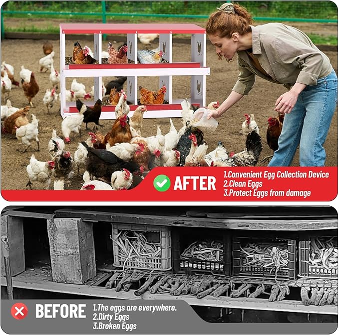 Chicken Nesting Boxes, 8-Compartment Metal Egg Laying Box with Swing Perch and Secure Lid – Versatile Wall Mount or Free Standing Suitable for Various Chicken Breeds -red