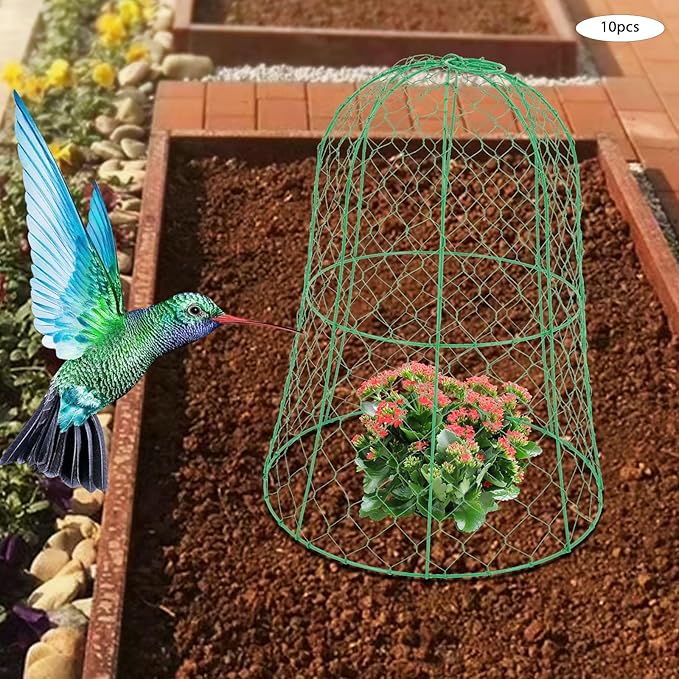 YIYIBYUS Garden Chicken Wire Cloche, 12.99" Diameter x 15.75" Height Plant Protective Covers Metal Cage Plant Protector Cover for Gardens, Parks, Yards, Balconies, Farms (10pcs, Green)