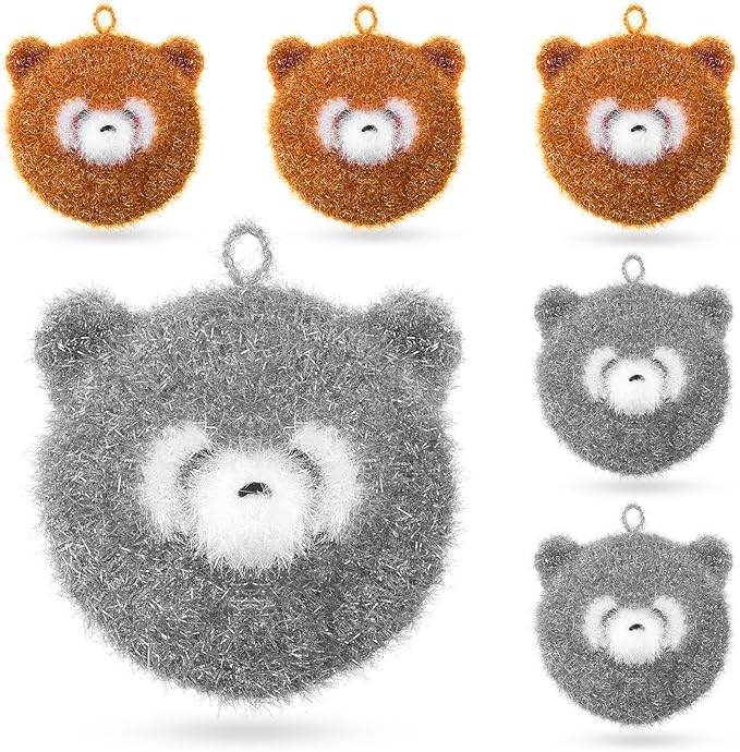 Breling 6 Pieces Raccoon Shape Dish Sponge Dual Sided Non Scratch Dish Washing Scrubbers, Reusable Household Cleaning Kitchen Tools for Dishwashing Washing Dishes Cookware
