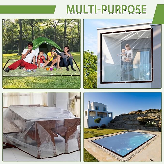 Clear Tarp Waterproof 5x6-Heavy Duty Plastic Tarps,Vinyl Transparent Tarpaulin with Grommets,Outdoor Small&Large Tarp Cover for Chicken Coop/Greenhouse/Camping/Plant/Patio