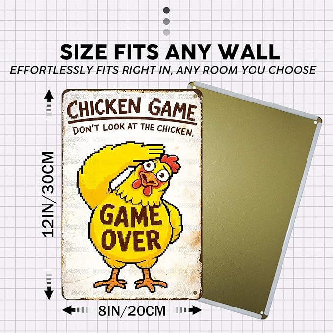 Vintage Chicken Tin Sign Don't Look At The Chicken Retro Metal Poster Wall Decor Funny Nostalgic Rustic Metal Sign For Home Poultry House Coop Farmhouse Farm Garage Cafe Kitchen 12 * 8In