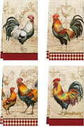 4 Pcs Kitchen Towels Decorative Set Chicken Rooster Dish Towels, Vintage Rustic Tea Cloth Decor, 27.5x20 Inch Farmhouse Absorbent Decoration Hand Towels (Rooster)