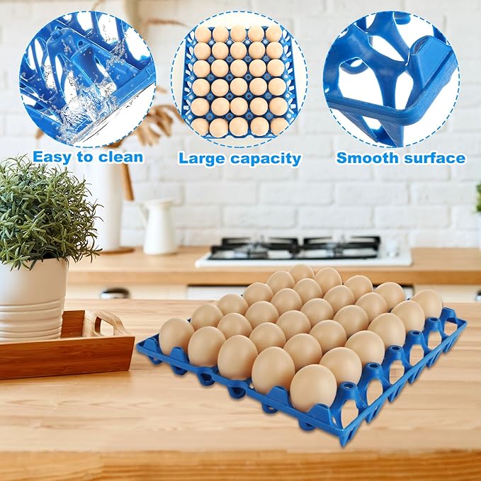 12PCS Plastic Egg Trays Egg Crates, Stackable Eggs Cartons Egg Flats, Each Holds 30 Eggs for Packing, Storage, Shipping (Blue)
