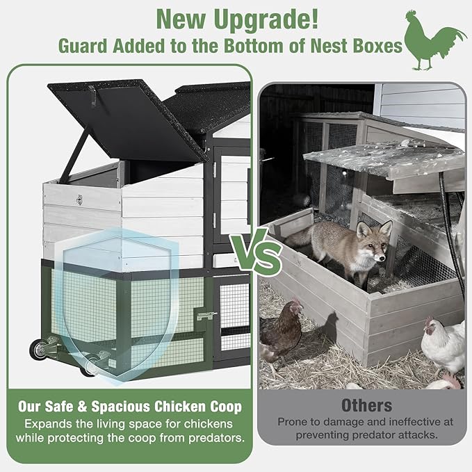 Chicken Coop with Run Large Hen House on Wheels Chicken House Poultry Cage with Nesting Box, Leakproof Pull-Out Tray, Waterproof Roof for 3-5 Chickens (Black, 72.3" L x 26" W x 39.4" H)