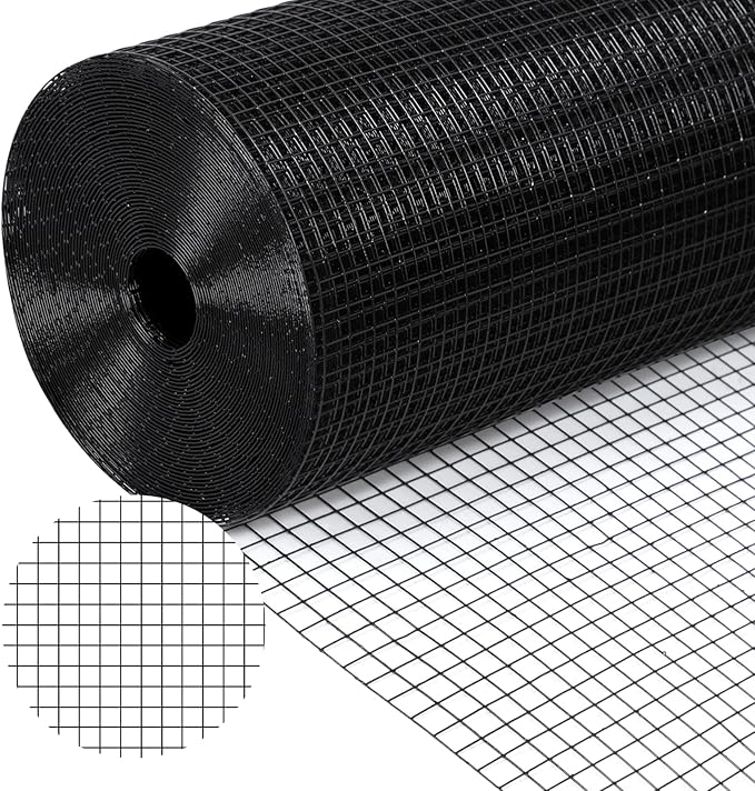 Black Hardware Cloth 1/2'' 36'' X 50',19 Gauge Chicken Wire Fencing PVC Coating Welded Wire Mesh Rolls for Chicken Coop and Home Improvement Garden Fence Rabbit Tree Guard