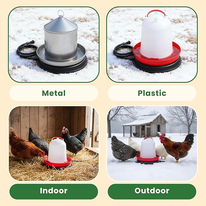 HIRALIY Chicken Heated Waterer, 12 Inch, Anti-Scald PE Surface and Thickened Power Cord, Suitable for Chickens, Ducks, Geese and Pigeons Outdoor Winter Drinking Water