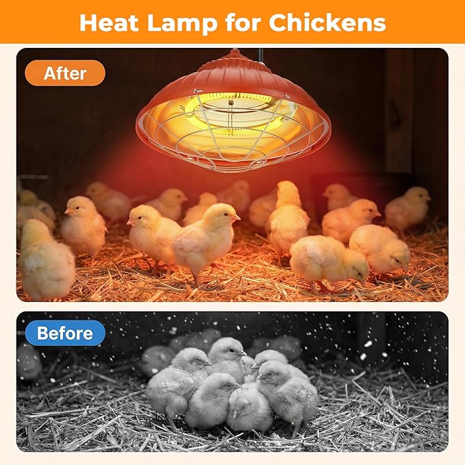 350W Chicken Coop Heater, Adjustable Height Hanging Heater for Poultry, Dual-Mode Heat Lamp for Chickens Brooder Heater Bulb for Chicks & Pet House, 3S Fast Heating (Orange)