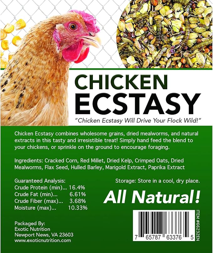 Chicken Ecstasy (3 lb) - Healthy All-Natural Backyard Chicken Feed - Natural Grains, Dried Mealworms & Natural Extracts - Promotes Healthy Chickens & Eggs