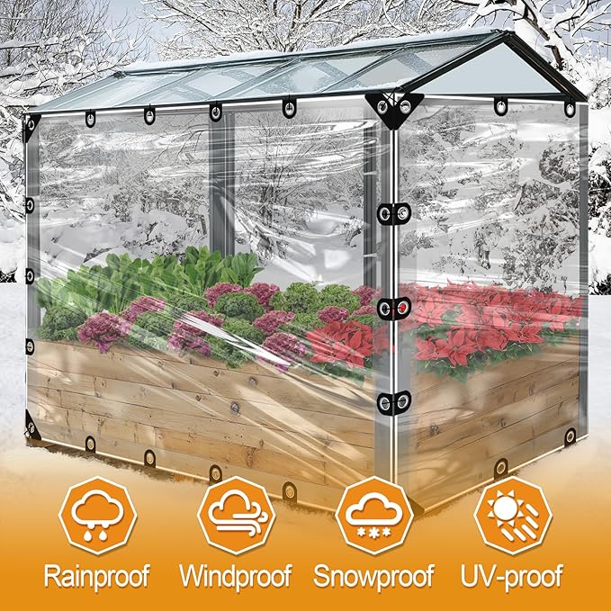 6x8ft Anti-Tear Clear Tarp Waterproof - 2pcs Windproof Poly Tarpaulin, Heavy Duty Transparent Enclosure with Grommets for Covering Chicken Coops Greenhouse Garden Plants
