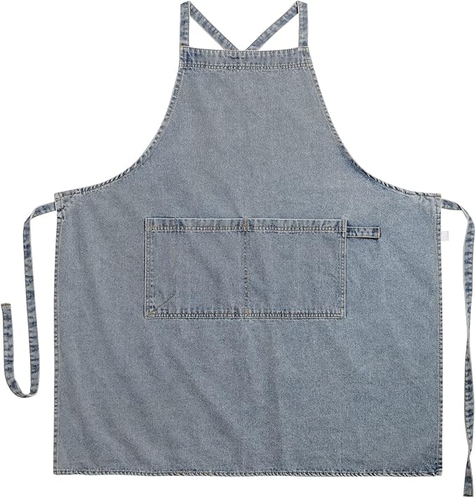 Cotton Denim Apron Soft - Unisex Adjustable Bib Apron with 5-Pockets Perfect for Kitchens