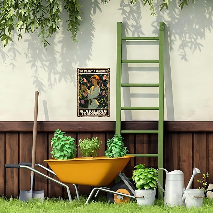 ARTWALLURE Vintage Garden Metal Sign Gardening Because Murder Is Wrong Retro Iron Painting Rustic Gardening Wall Decor for Woman and Plant Lover for Garden Shed Greenhouse 8x12inch