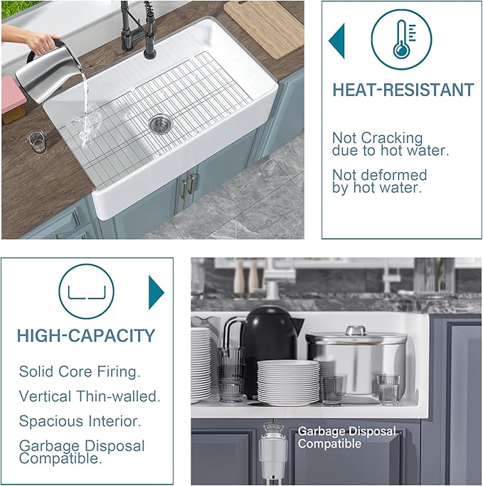 Extra Large White Farmhouse Sink 36 x 20 Inch, Firecaly Apron Front Undermount Farm Kitchen Sink Deep Single Bowl for Kitchen, w Accessories 2 Types, Fits MIN. Cabinet Size: 24"Dx39"W