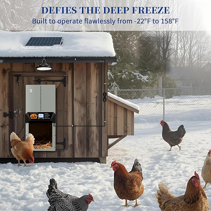 Automatic Chicken Coop Door with Solar Panel & Light - Solar Powered, Timer & Remote, 16”x12” Door, Anti-Pinch Alarm, Waterproof Aluminum, 5-Year Warranty for Hens Ducks Poultry