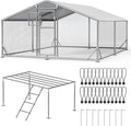 13x10 FT Walk in Chicken Coop with Perch, Functional Split Door Metal Chicken Coop Run with Hardware Cloth & Cover, Heavy Duty Duck Pen with Galvanized Frame, Large Animal Run for Chicken, Duck, Goat