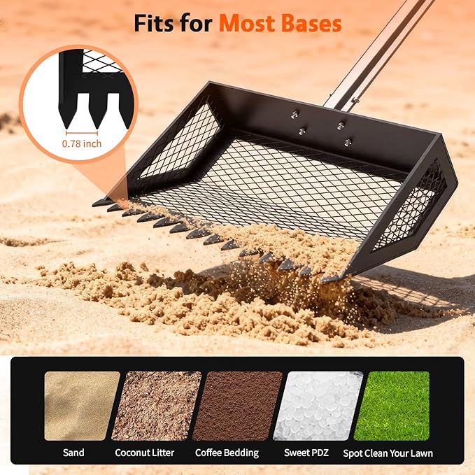 Chicken Poop Scooper, 35–75'' Adjustable Chicken Coop Scoop with Ergonomic Handle, 2-in-1 Scoop Shovel & Poop Rake for Easy Waste Cleaning, Multi-Purpose for Henhouse, Sandpit, Cattle Shed