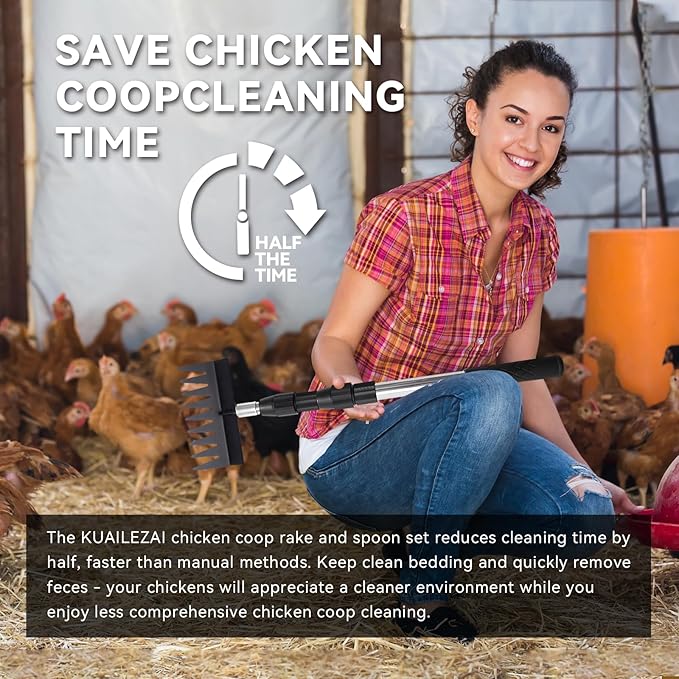 Chicken Poop Scooper- Chicken Coop Pooper Scooper for Sand 4-Piece,with Stainless Steel Handle Sifter Chicken Coop Litter Scoop Supplies,for Hens Ducks Rabbits (Up to 10 Chickens)