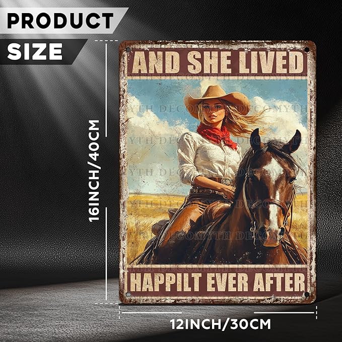 Vintage Wall Decor Cowgirl Art Nostalgic Tin Sign for Horse Lovers for Home Office Kitchen Bar Cafe Garden Wall Decor 12 * 16inch