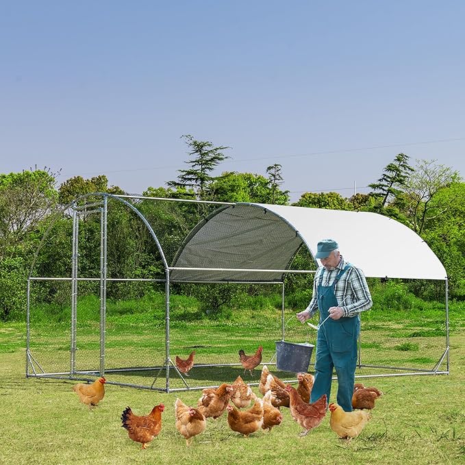 Giantex 12.5ft Metal Chicken Coop, Galvanized Walk-in Chicken Run with Waterproof PE Cover, Dome Shaped Poultry Cage Hen Run House Rabbits Habitat Cage for Backyard Farm Outdoor (12.5 x 9.2 ft, Dome)