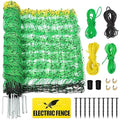Electric Fence Netting, 49.6" H x 164'L Electric Anti-Predator Poultry Fence, PE Net Fencing Kit with 14 Posts Double Spiked, Movable Livestock Nets for Sheep, Hogs, Cattle and Other Big Poultry
