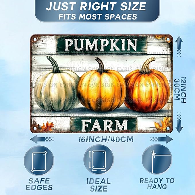 Autumn Pumpkin Watercolor Metal Tin Sign Thanksgiving Kitchen Decor for Fall Gathering Thanksgiving Day 12x16Inch