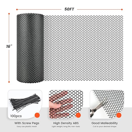 Plastic Wire Mesh,16IN x 50FT Chicken Wire Fencing for Floral Arrangements, Chicken Wire Mesh for Crafts with 100 Pcs Zip Ties,Gaden Netting for Dogs, Deers, Poultry