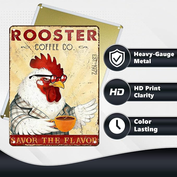 Funny Chicken Signs Rooster Kitchen Decor Savor The Flavor Tin Signs Vintage Coffee Metal Decor Rustic Wall Art For Home Farmhouse Farm Poultry House Cafe Bar Pub Coop Office 16 * 12 In