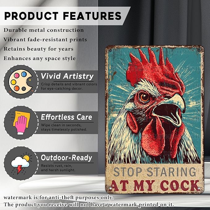 Funny Chicken Vintage Metal Tin Sign for Farm Chicken Coop Farmhouse Wall Decorations 12 * 8inch