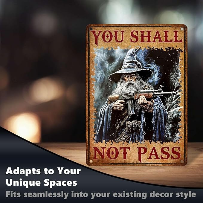 Vintage Witch Tin Sign You Shall Retro Metal Poster Not Pass Funny Gun Wall Art Cafe Office Wall Decorations for Home Bar Pub Club Cafe Shop Man cave Kitchen 16 * 12 In