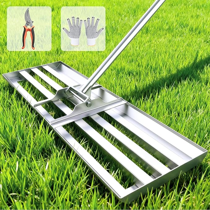 Lawn Leveling Rake 30"x10", Professional-Grade Stainless Steel Lawn Leveler Tool with 78" Adjustable Handle, Heavy Duty Anti-Fracture Connectors, Landscape Rake for Backyard, Garden, Golf Course, Farm