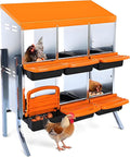 Two-Tier Chicken Nesting Box, 6 Hole Metal Chicken Egg Laying Box with Roll Away, Egg Collection Nesting Boxes for Chicken Coop, with Leg