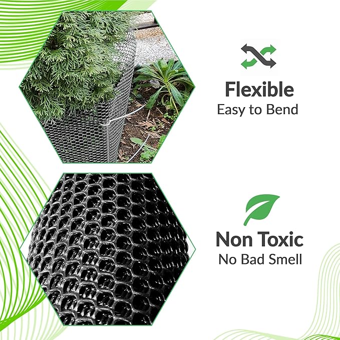 QueenBird Black Plastic Wire Mesh Fence 15.7IN x 10FT Roll - Ideal for Poultry, Dogs, Rabbit, Snake Barrier & Gardening - Durable Plastic Chicken Wire Mesh - Versatile Plastic Fencing&Netting Solution