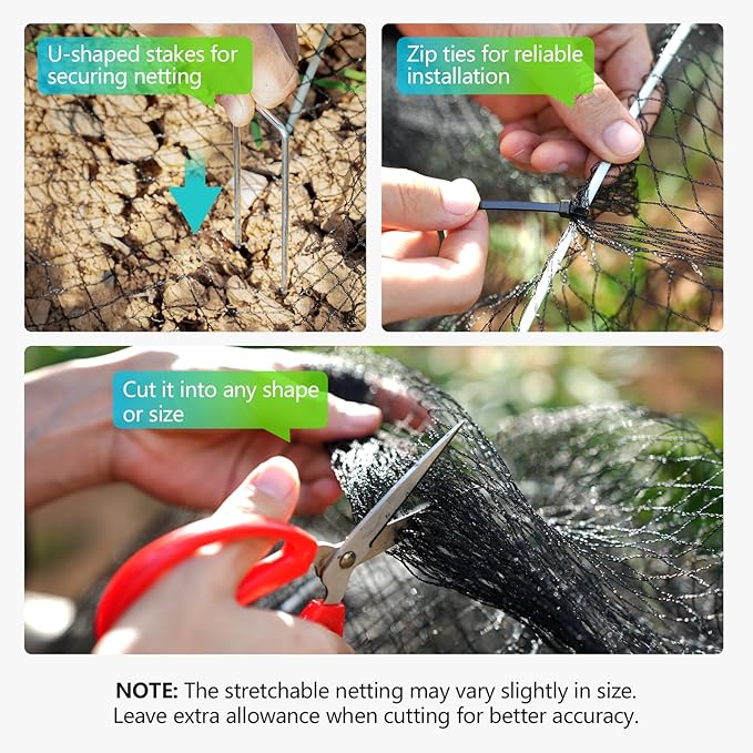 Bird Netting for Garden & Chicken Coop, 7.5 x 100 ft HDPE Mesh Netting (0.6 in), for Fruit Trees, Berries, Vegetables & Chicken Run Overhead Cover