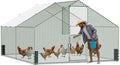 Large Metal Chicken Coop, Walk-in Chicken Run with Feeding Door, Security Lock and Cover, Outdoor Duck/Rabbit Cage Poultry Pen for Backyard, Farm, Yard (Silver - Spire Roof, 13.1 x 9.8 x 6.5 FT)