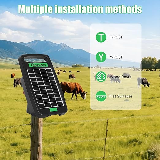 5 Miles Solar Electric Fence Charger,Output 0.11J Electric Fence Charger Solar Powered, 24-Hour Uninterrupted Protection Solar Powered Electric Fence, Solars Electricing Fence Kit for Garden