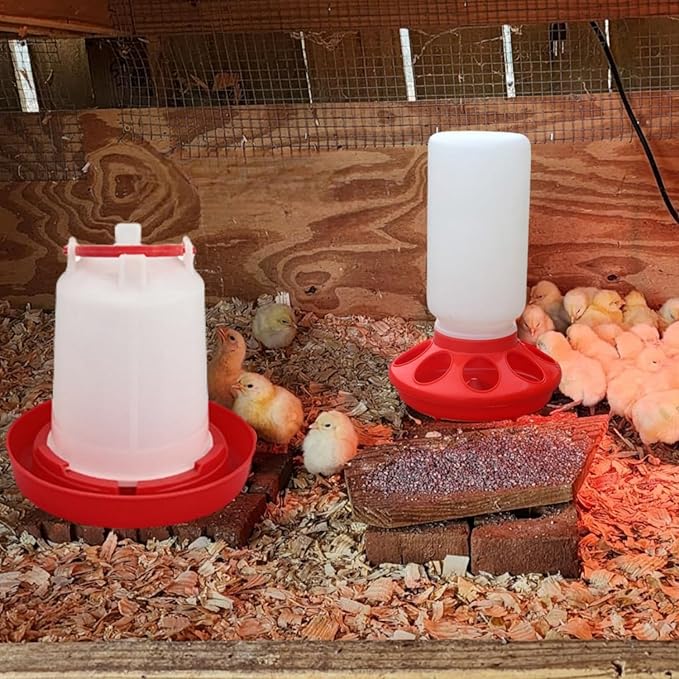 DoubleWood Feeder & Waterer Combo Chicken Chick Poultry Plastic Container, Chick Waterer Set Perfect for Chicks, Quail, and Ducks