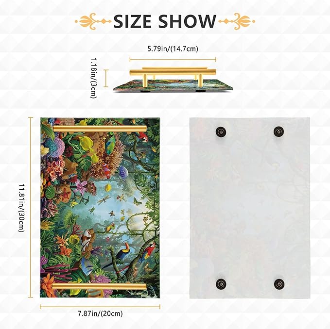 Bathroom Vanity Tray Counter Organizer, Tropical Rainforest Ecosystem Decorative Tray with Handles Countertop Storage for Bathroom Bedroom Kitchen Home Farmhouse