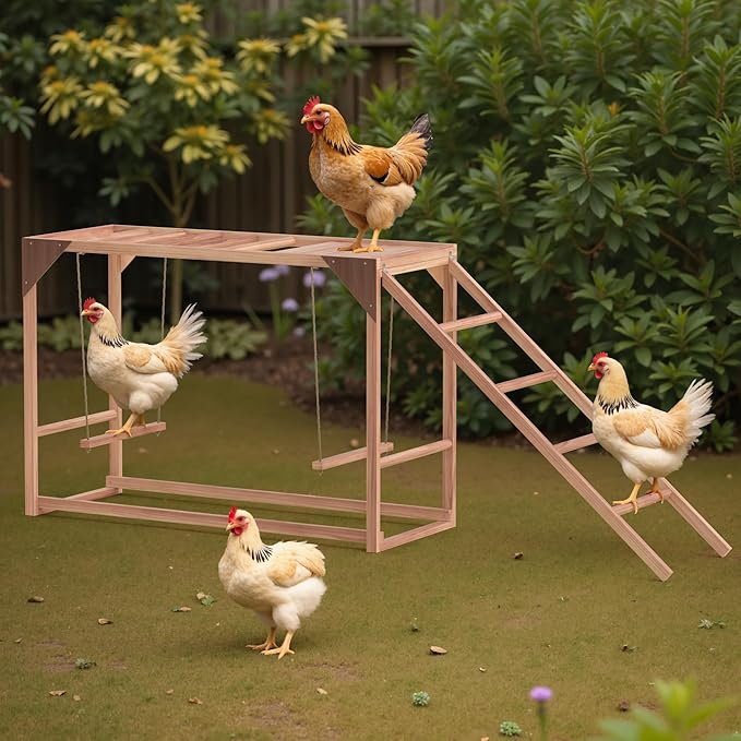 Chicken Perch with Ladder & Swing - Roosting Bars for Chickens, Poultry Coop Accessory Toy, Wooden Chicken Activity Play for Healthy, Happy Hens, Suitable for Backyard Farms