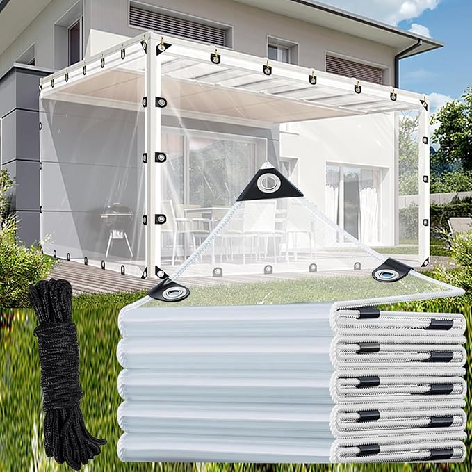 Clear Tarp Waterproof 18x19 ft Tarps Plastic Tarp with Grommets Clear Vinyl Tarps for Outdoor Patio Enclosure Chicken Coop Cover Waterproof Transparent Tarpaulin for Porch Greenhouse Plant