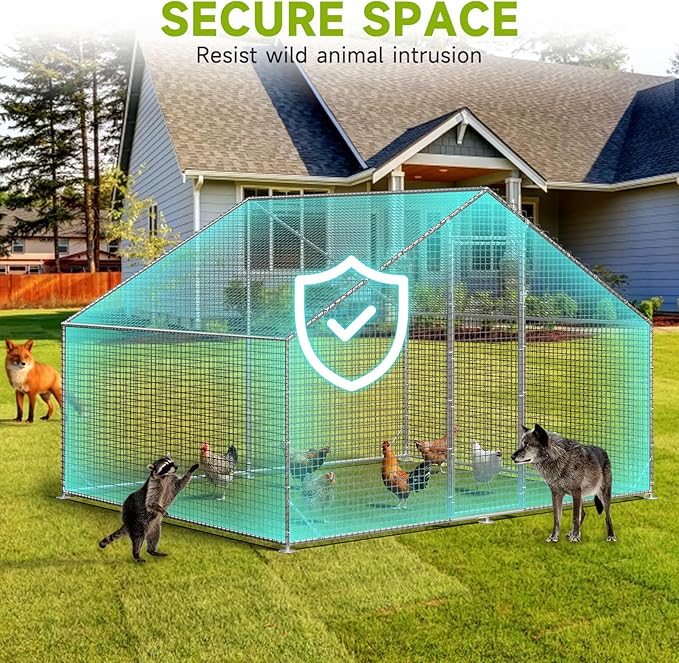 LEVELEVE Large Walk-in Chicken Coop with Chicken Run, Galvanized Poultry Enclosure with Waterproof Anti-UV Cover and Security Lock, Ideal for Rabbit, Duck, Backyard and Farm Yard，9.8'x 6.6'x 6.6'