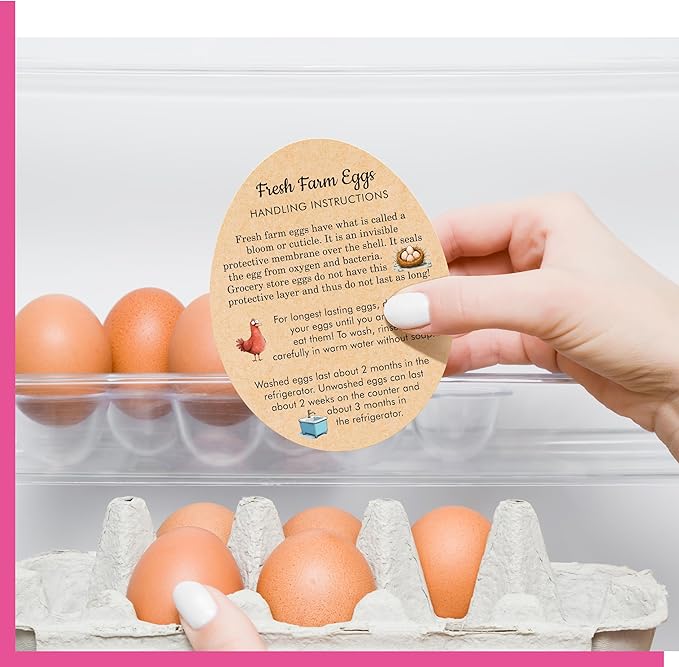 200 PCS Egg Handling Instruction Cards, Double-sided Printing Egg Carton Stamp Bulk Labels with Washed/Unwashed Fresh Eggs Care Accessories Card Label for Basket Farm Business Accessories (3.5 x 2.7”)